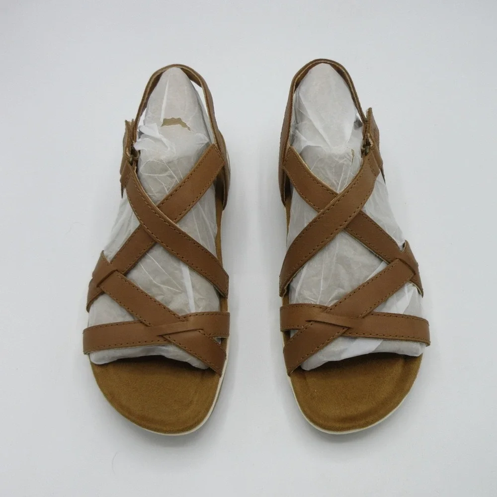Earth Origins Sterling Womens Leather Sandals Size 7.5 M Natural Brown Slingback